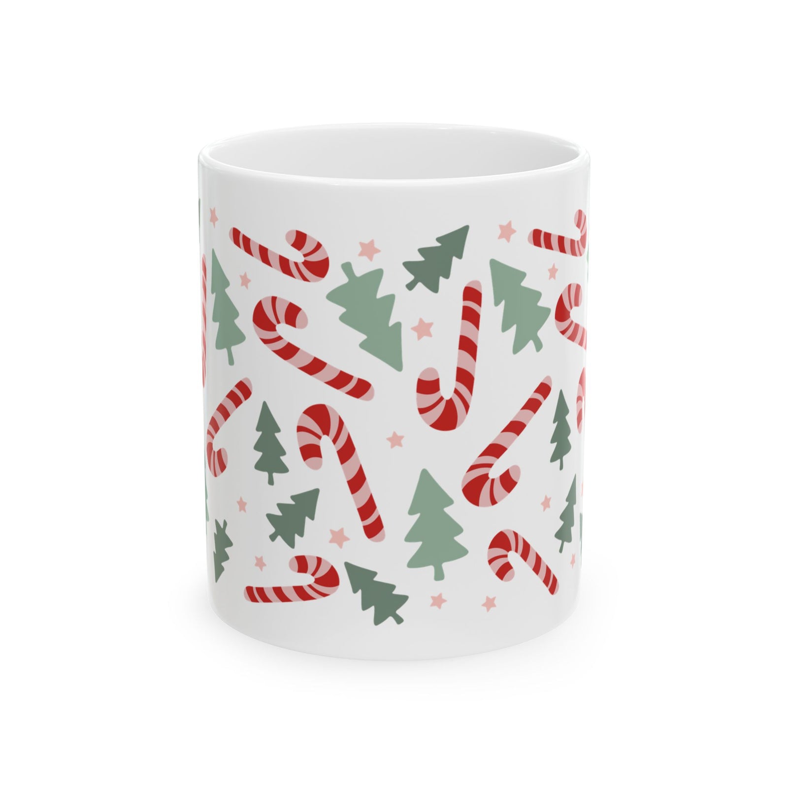 Candy Canes & Christmas Trees Ceramic Mug Coffee Cup (11oz & 15oz)