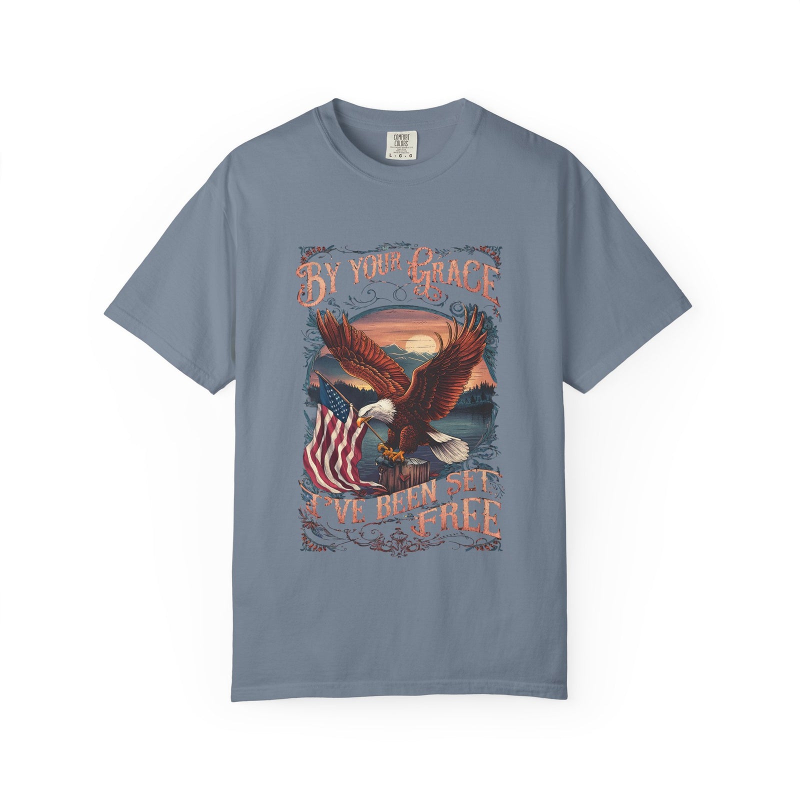 By Your Grace I've Been Set Free' T-Shirt Eagle & Flag Christian Graphic Tee