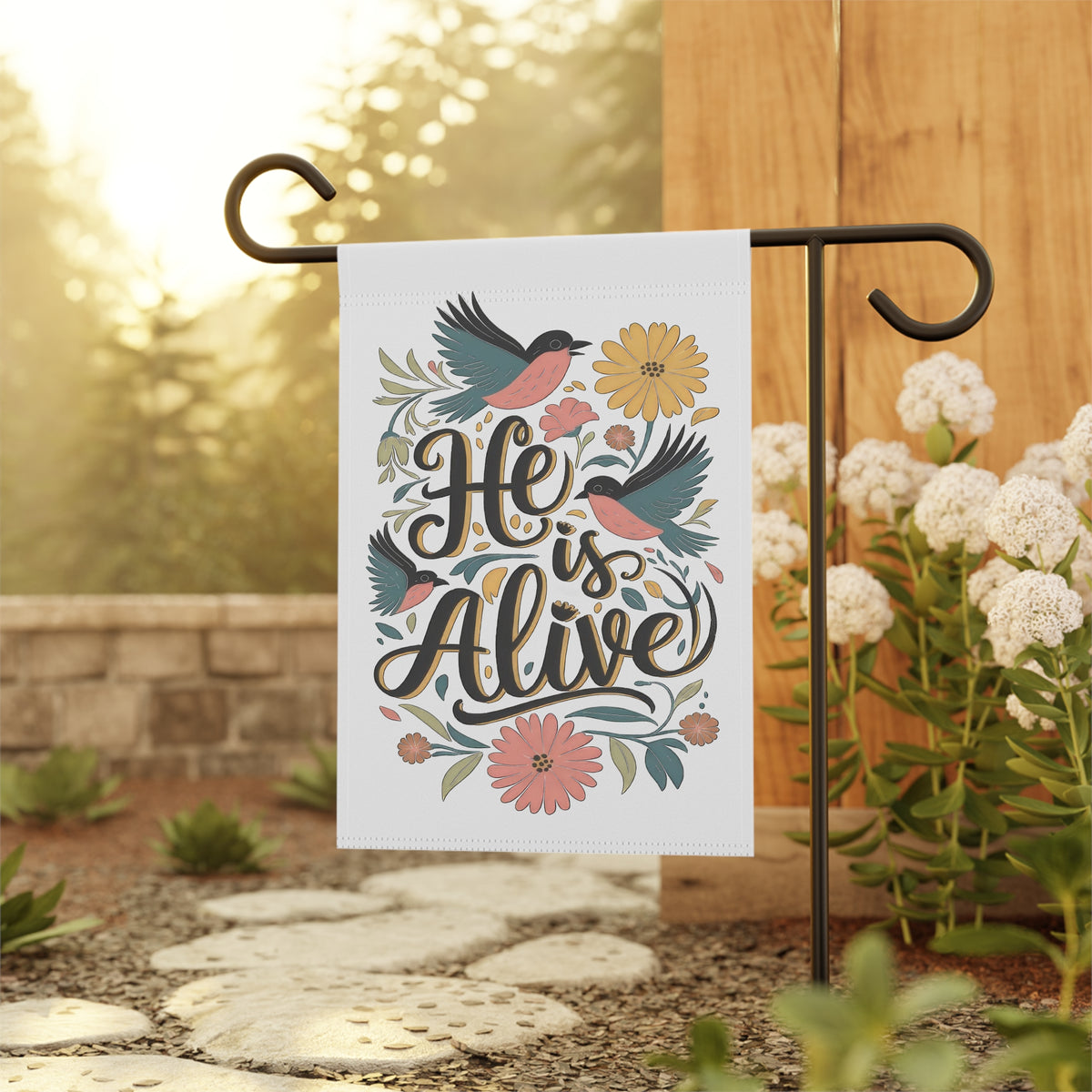 He Is Alive Garden Flag Floral Christian Easter Spring Bird House Banner