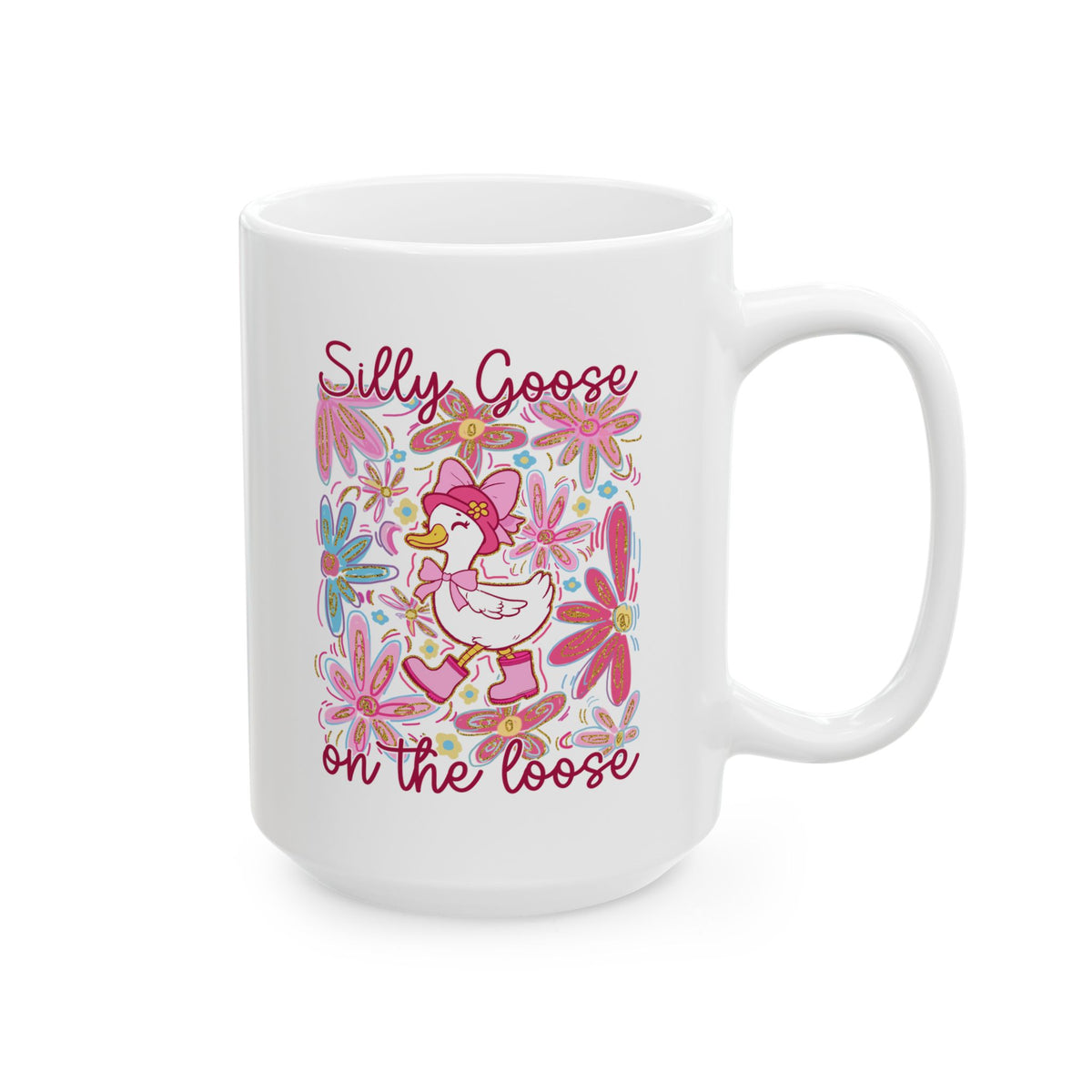 Silly Goose on the Loose Cute Floral Ceramic Mug Coffee Cup (11oz & 15oz)