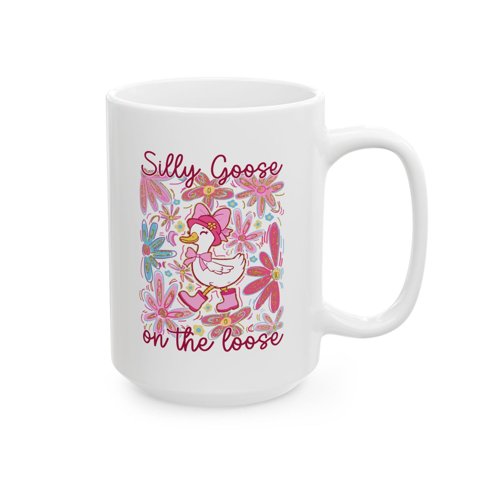 Silly Goose on the Loose Cute Floral Ceramic Mug Coffee Cup (11oz & 15oz)