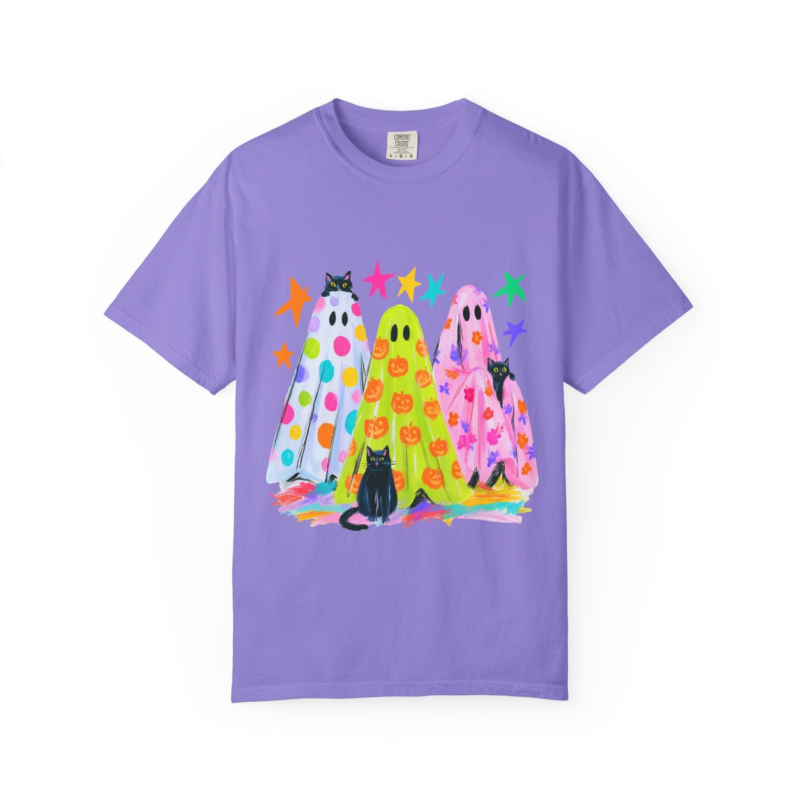Colorful Polka Dot Halloween Ghost T-Shirt Fun Graphic Tee
