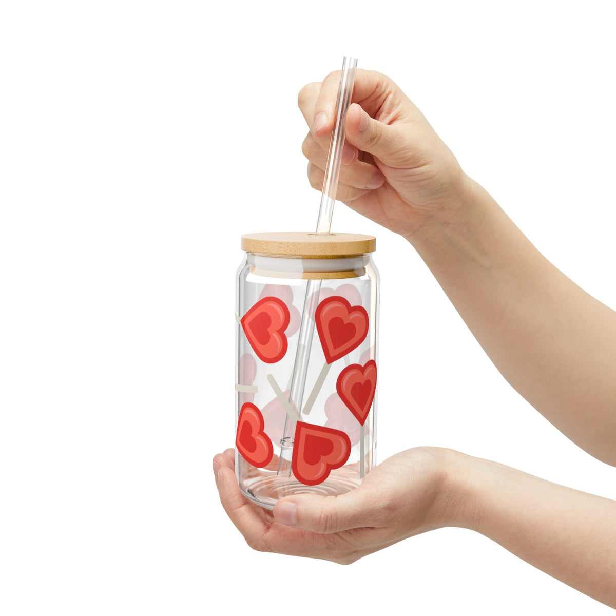 Heart Sucker for You Tumbler Sipper Glass 16oz — Reusable Drink Jar with Lid & Straw - Sydney So Sweet