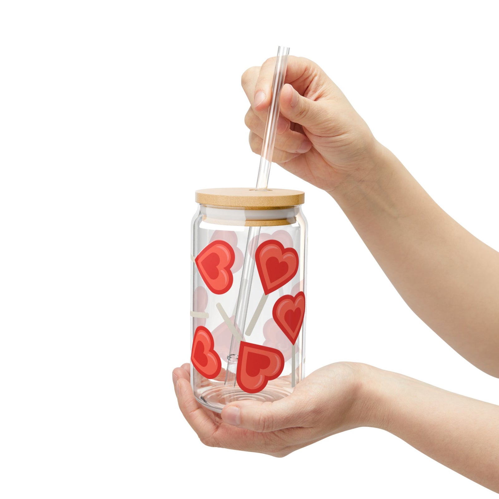 Heart Sucker for You Tumbler Sipper Glass 16oz — Reusable Drink Jar with Lid & Straw - Sydney So Sweet