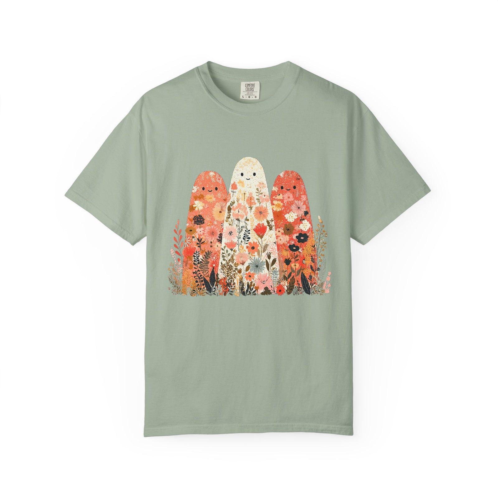 Floral Ghosts T-Shirt Cute Autumn Floral Ghosts Graphic Tee