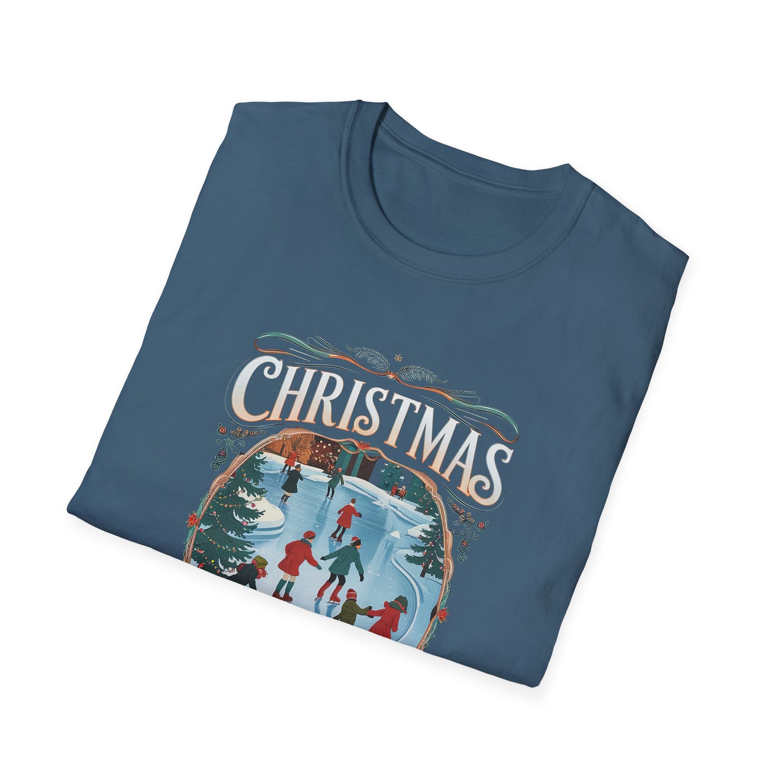 Christmas Blessings Ice Skating Tee Nostalgic Graphic T-Shirt