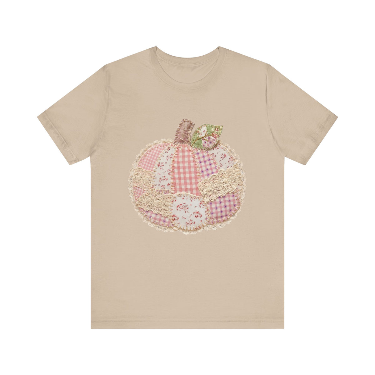 Pumpkin Patch Patchwork Tee Pink Floral Autumn Pumpkin Graphic T‑Shirt