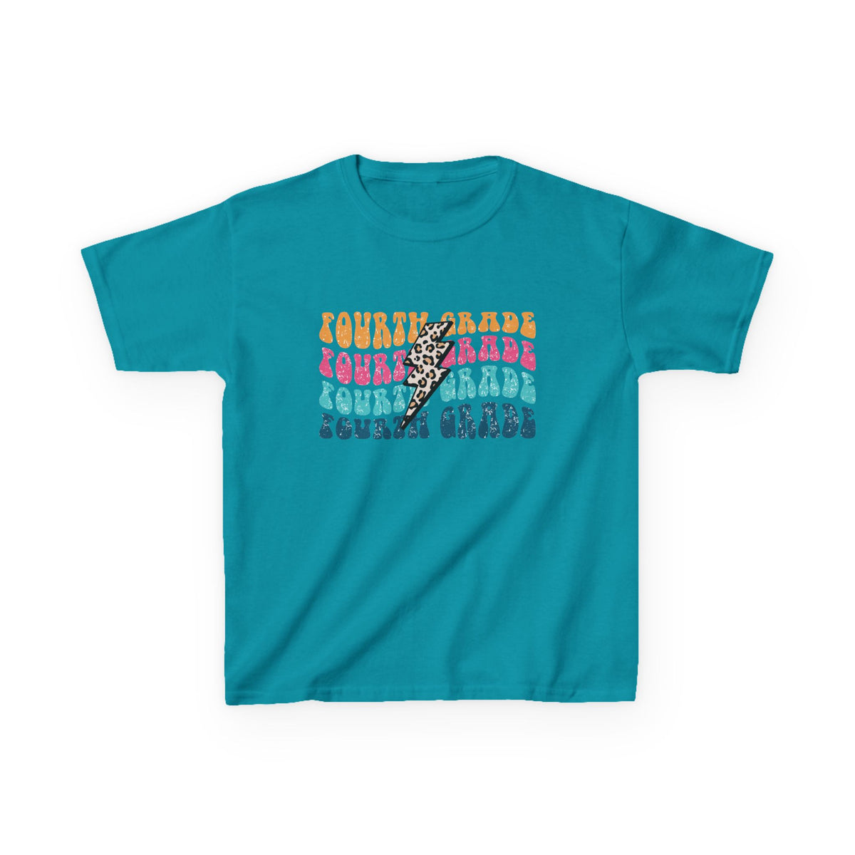 Fourth Grade Leopard Lightning Graphic Tee Back-to-School 4th Grade Kids T-Shirt