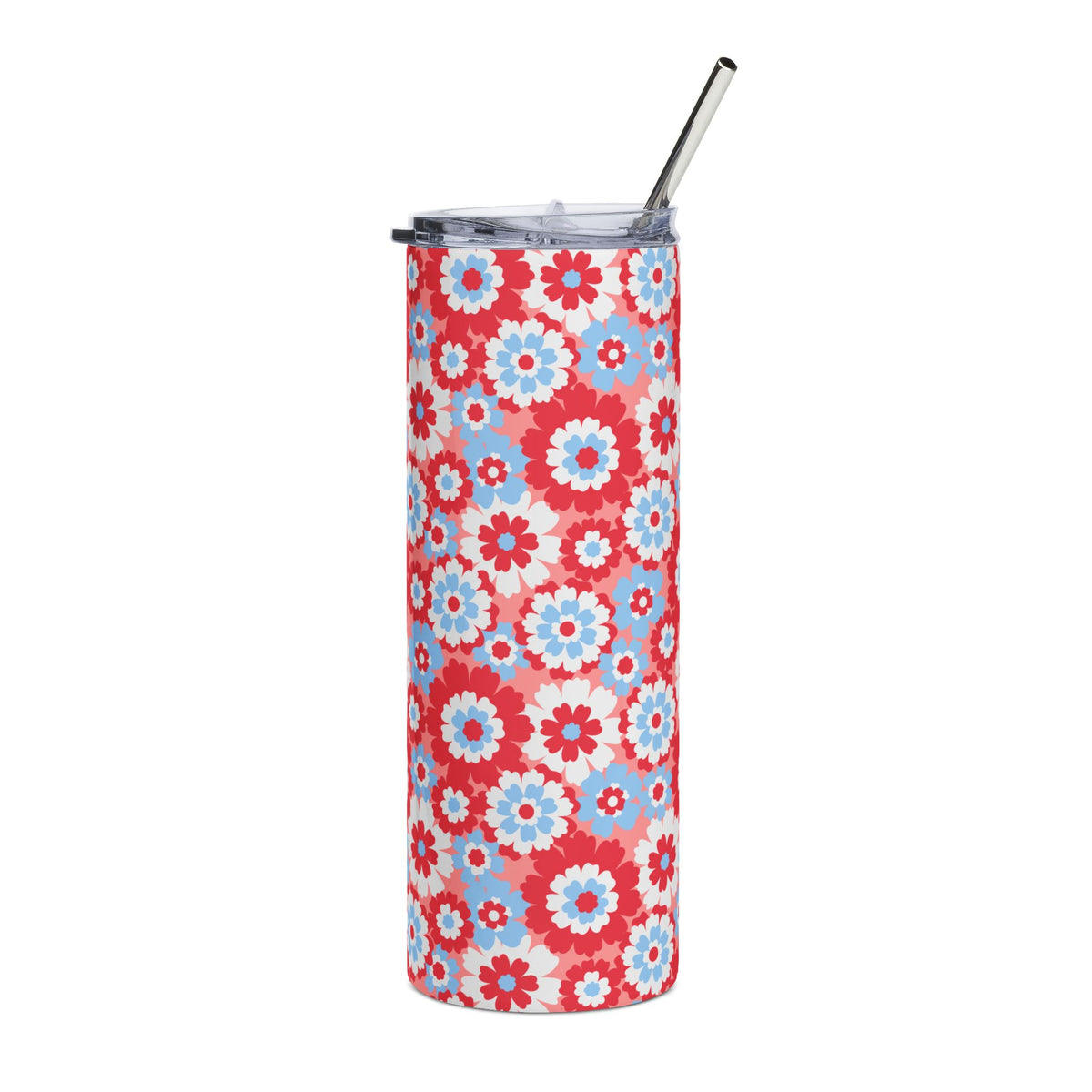 Floral Freedom Red White & Blue 20oz Tumbler Stainless Steel Insulated Travel Cup