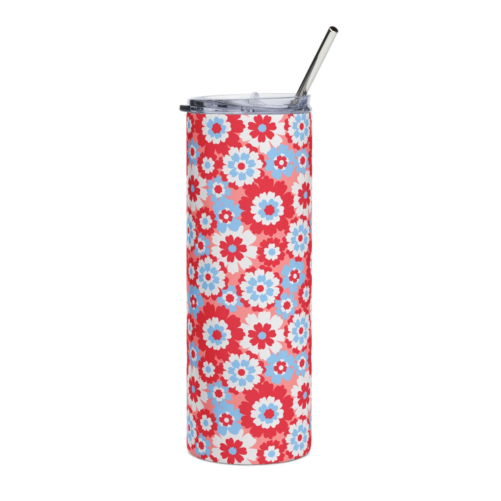 Floral Freedom Red White & Blue 20oz Tumbler Stainless Steel Insulated Travel Cup