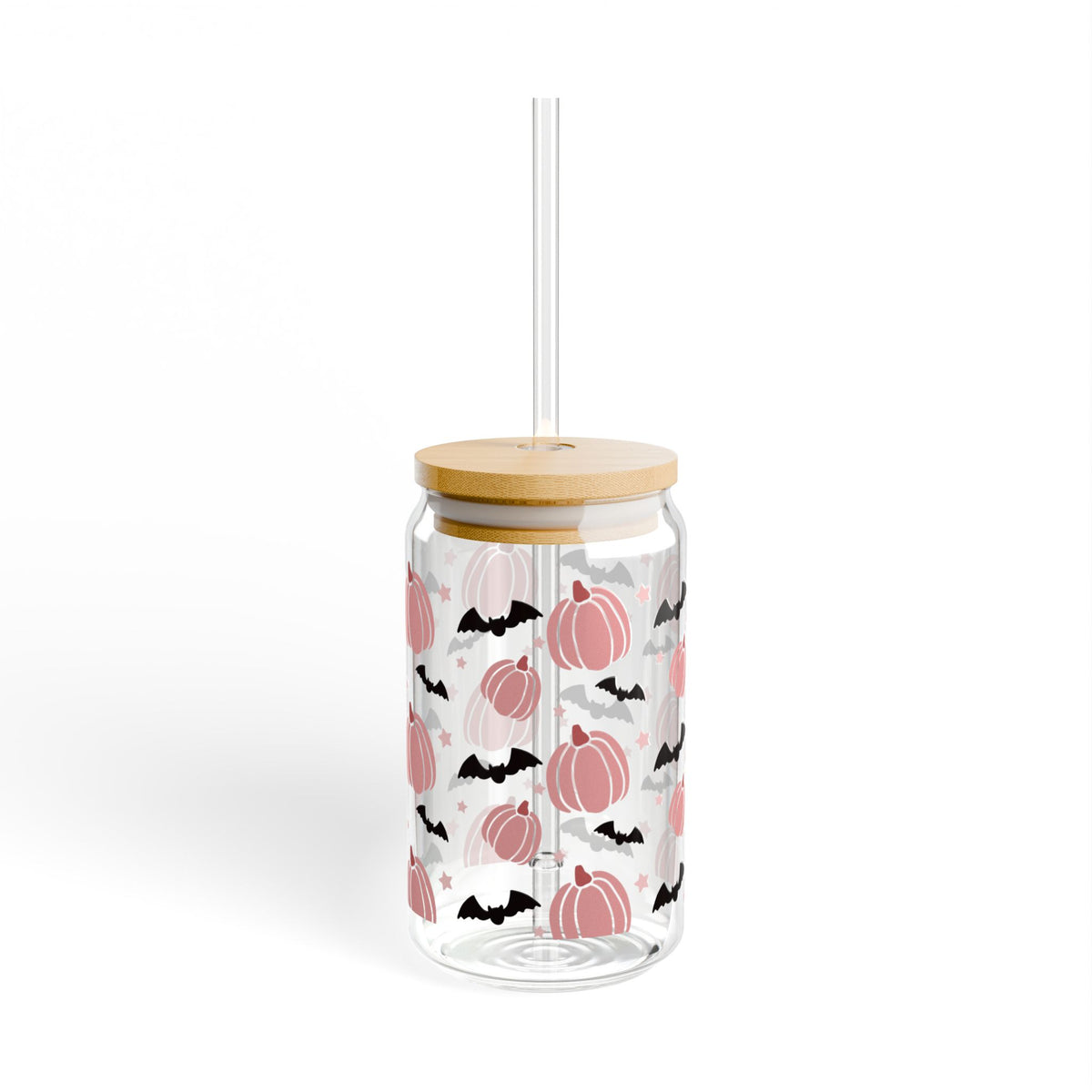 Magic Pink Pumpkin Halloween Sipper Glass 16oz Reusable Drink Jar with Lid & Straw