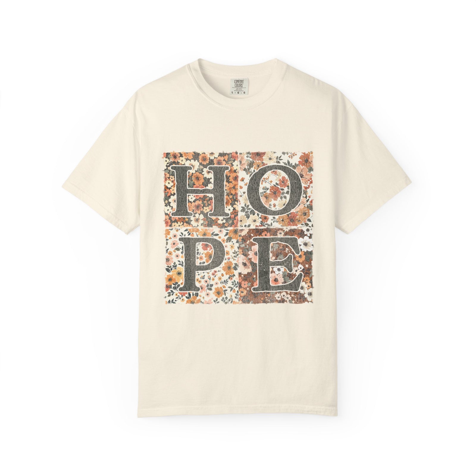 Hope Floral Patchwork Distressed T-Shirt Vintage Inspirational Tee