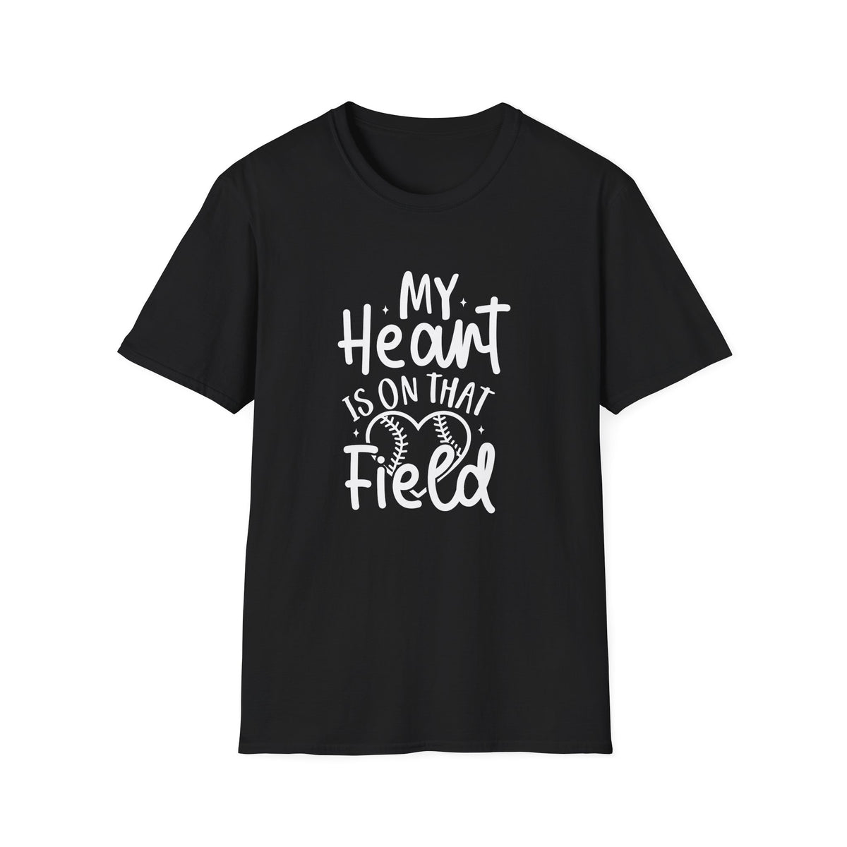 My Heart is On That Field Baseball or Softball Graphic T-Shirt Cute Sports Mom Tee (12 Team Colors)
