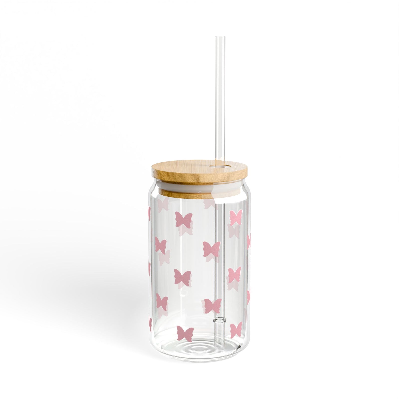 Mini Butterflies Tumbler Sipper Glass 16oz — Reusable Drink Jar with Lid & Straw