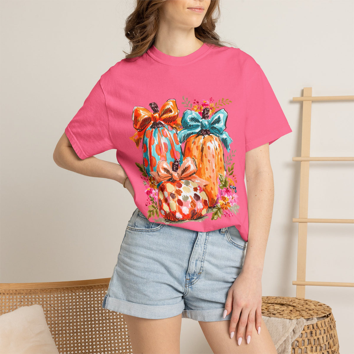 Floral Preppy Coquette Fall Pumpkin T-Shirt Cute Watercolor Graphic Tee