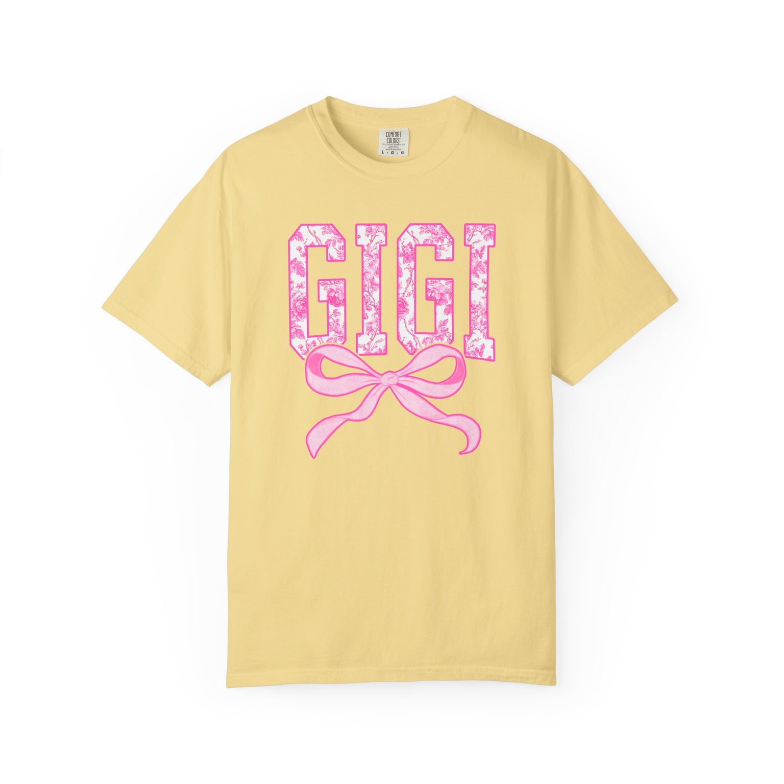 Gigi Coquette Pink Toile Bow T-Shirt Cute Grandmother Graphic Tee