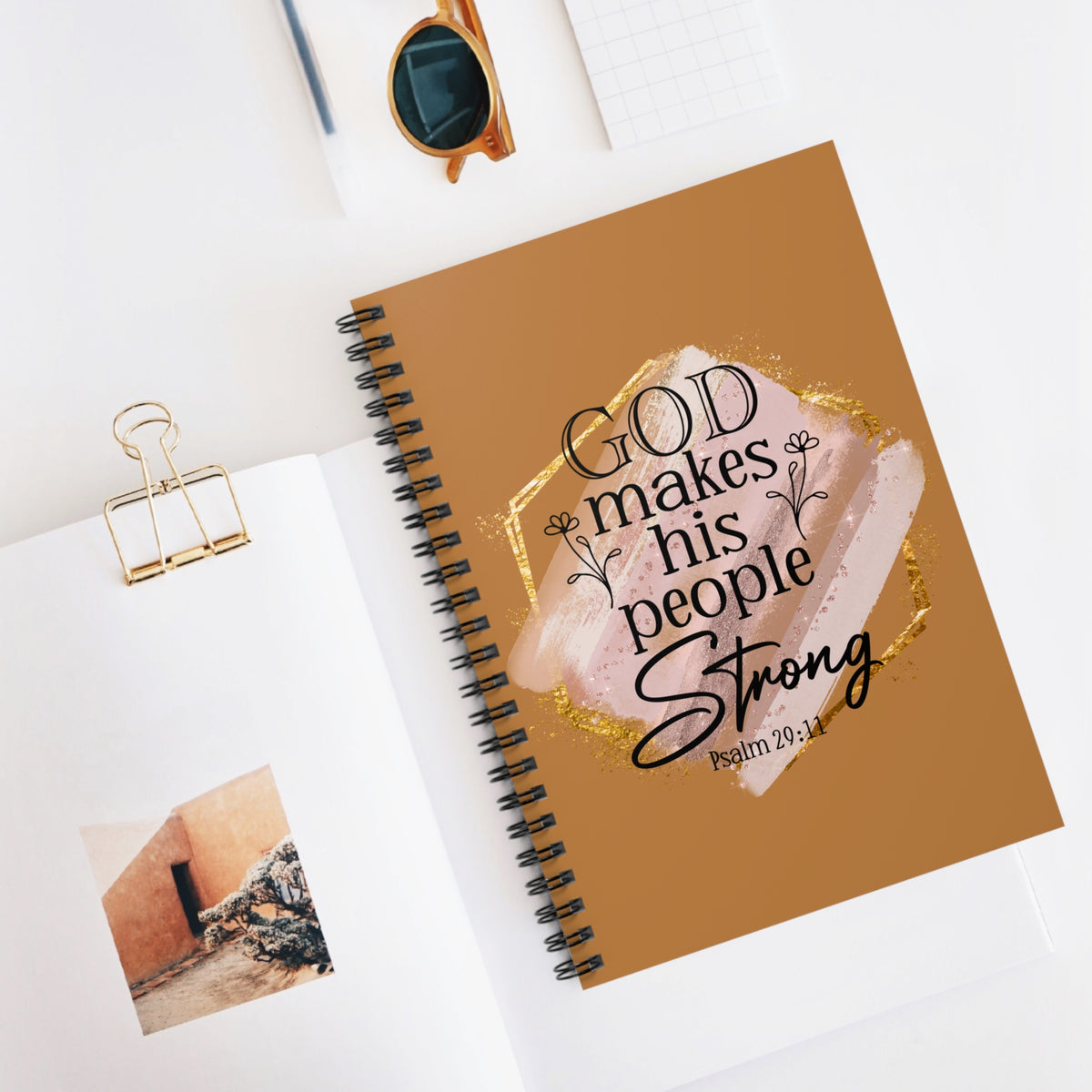 God Makes His People Strong Inspirational Christian Ruled Spiral Notebook