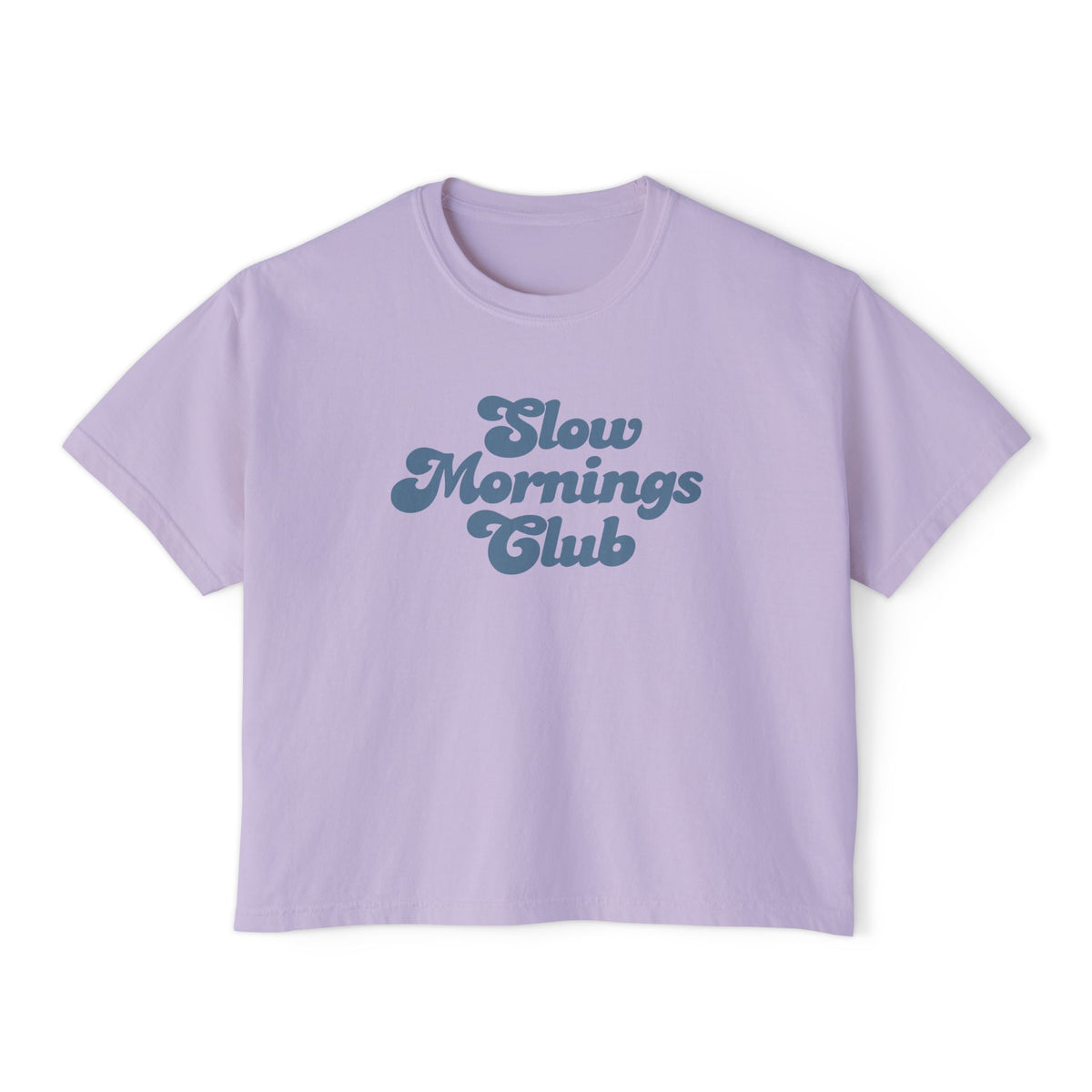 Slow Mornings Club Boxy Tee — Relaxed Women's Graphic T‑Shirt