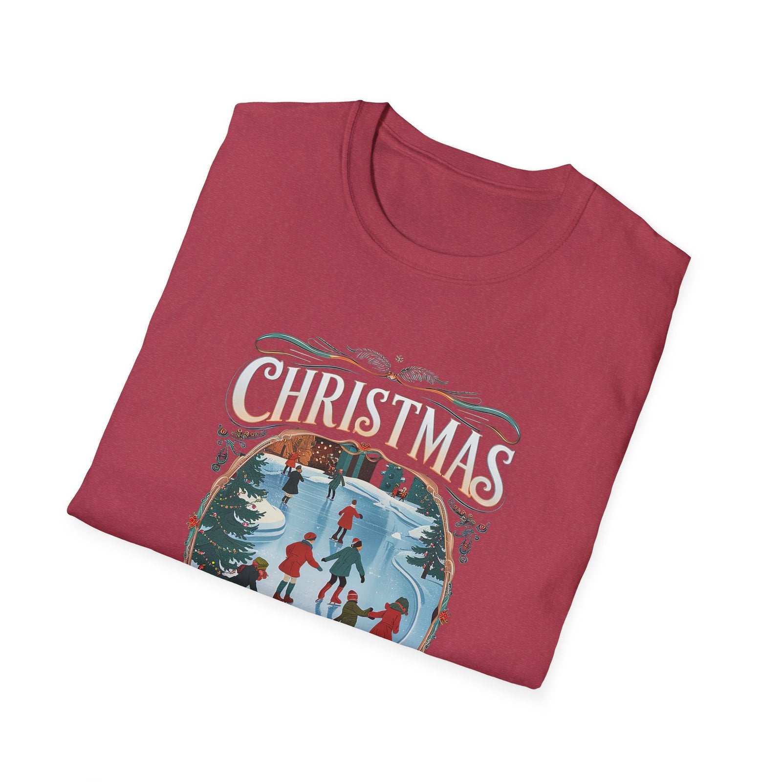 Christmas Blessings Ice Skating Tee Nostalgic Graphic T-Shirt