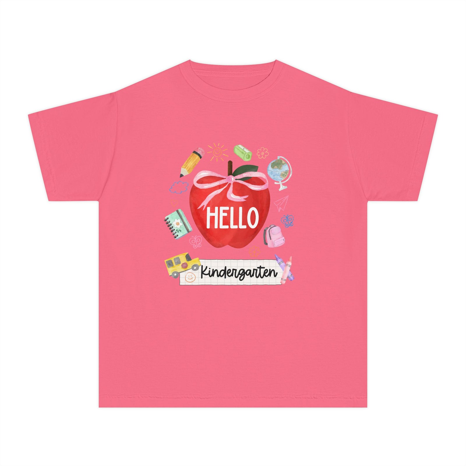 Hello Kindergarten Preppy Coquette Apple Graphic Tee Back to School Kindergarten T-Shirt