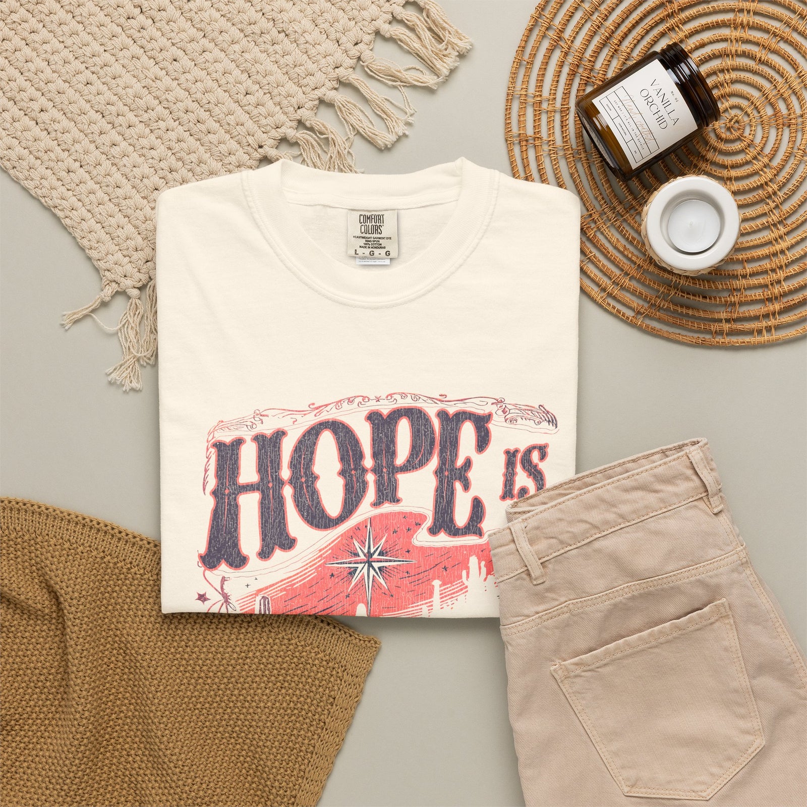 Hope is Born Christmas T-Shirt Christian Distressed Western Graphic Tee