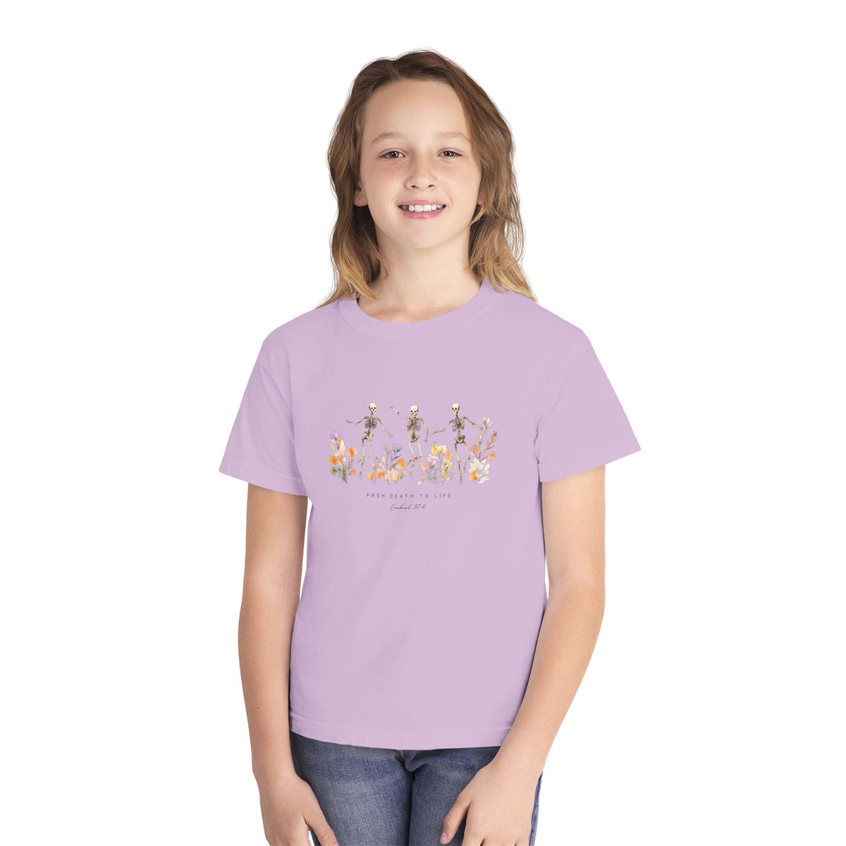 Floral Skeletons From Death to Life T-Shirt Halloween Kids Christian Graphic Tee