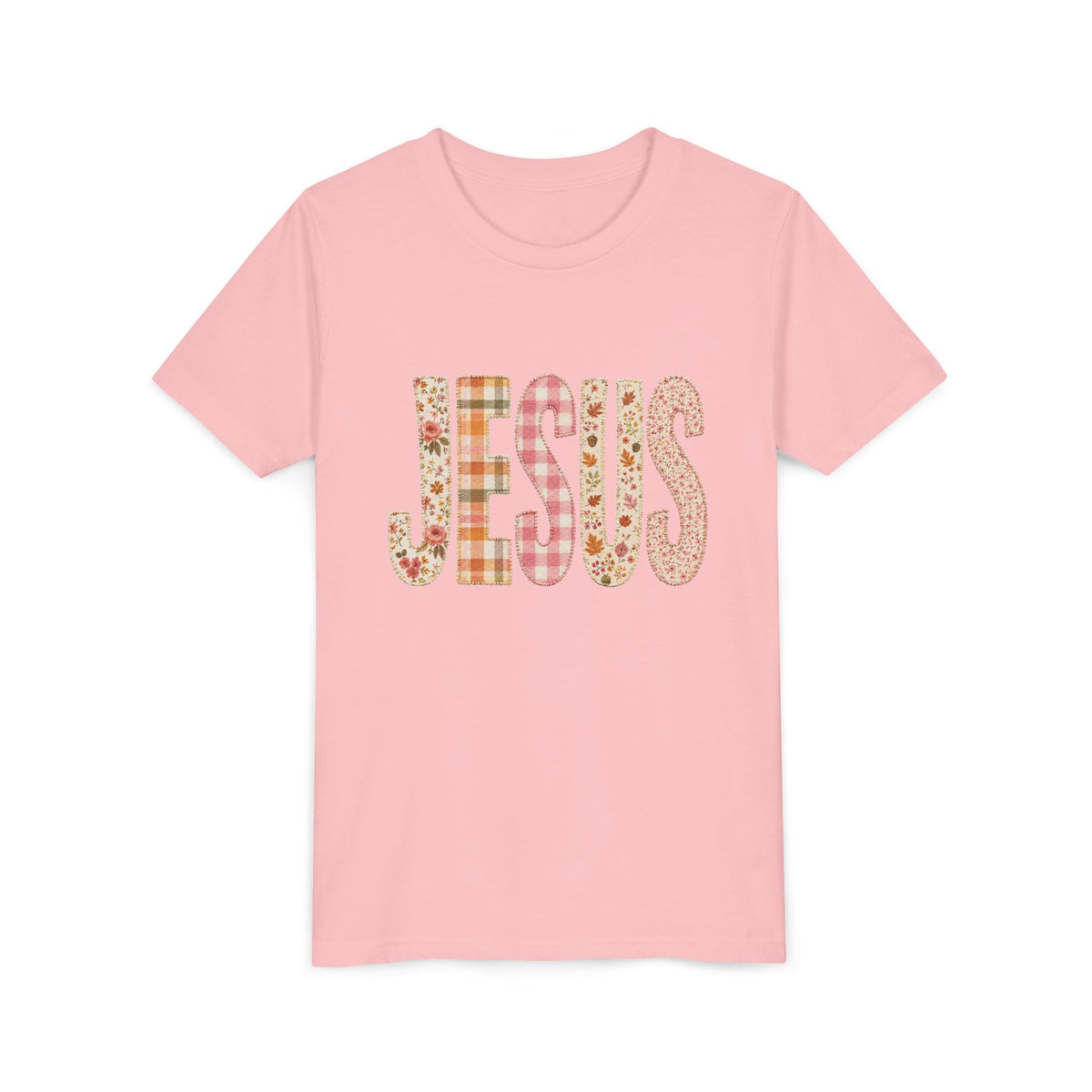 JESUS Floral Plaid Tee Kids Christian Graphic T-Shirt