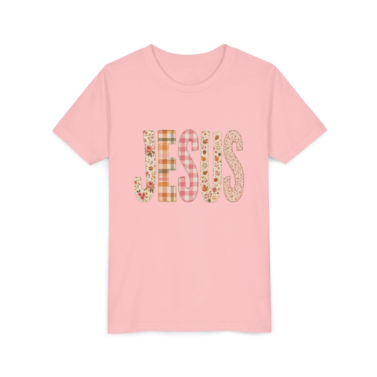 JESUS Floral Plaid Tee Kids Christian Graphic T-Shirt