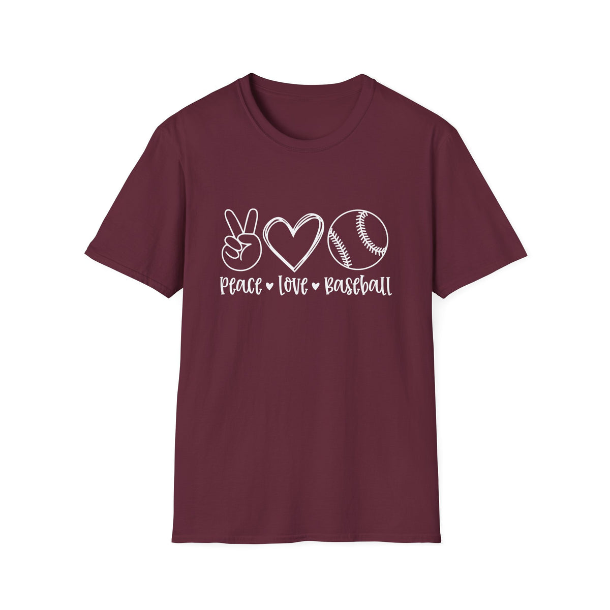 Peace Love Baseball Graphic T-Shirt Cute Sports Mom Tee (12 Team Colors)