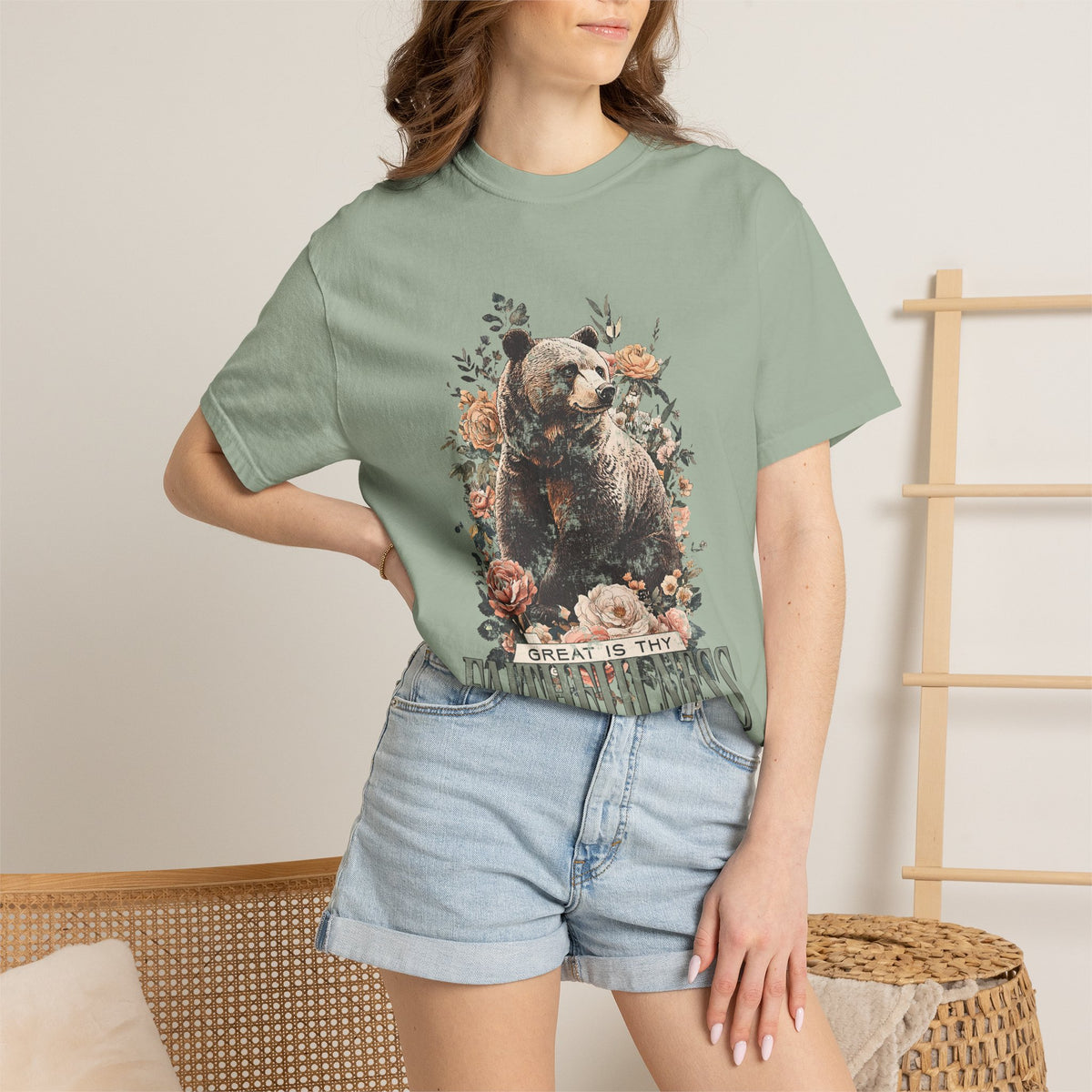 How Great is Thy Faithfulness T-Shirt Grizzly Bear Christian Distressed Tee