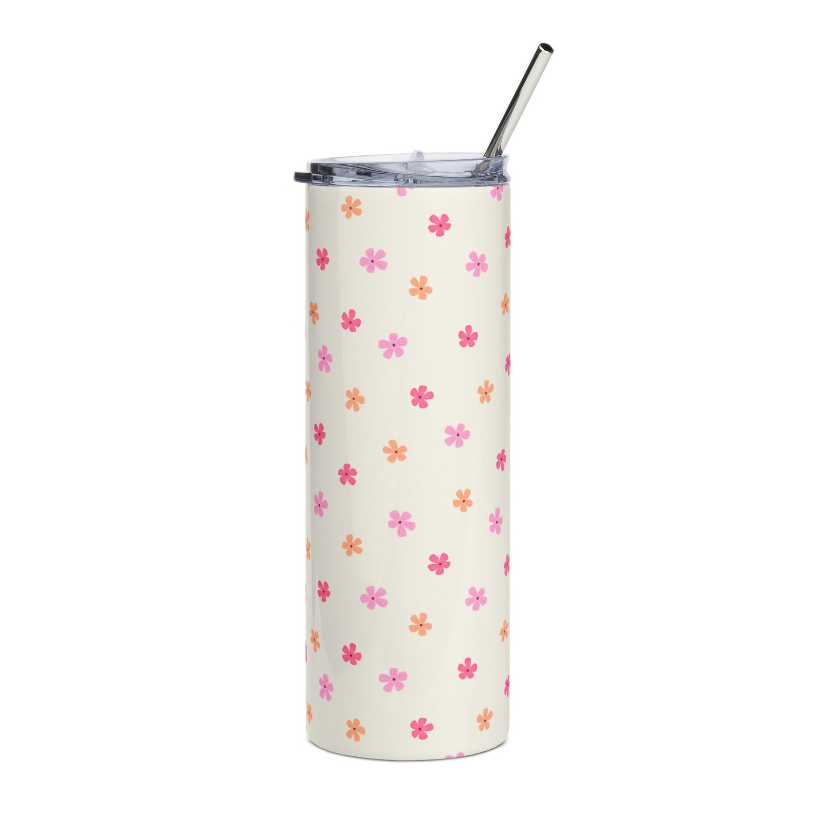Pink & Peach Mini Flowers 20oz Floral Stainless Steel Tumbler Travel Cup