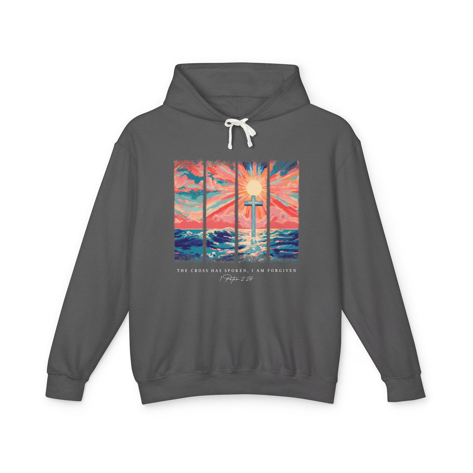 The Cross Has Spoken I am Forgiven Christian Cross Sunset Hoodie Graphic Sweatshirt