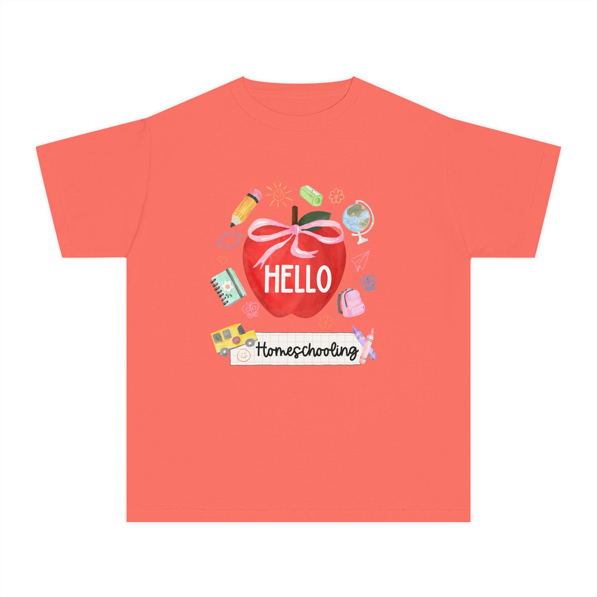 Hello Homeschooling Preppy Coquette Apple Graphic Tee Back to School Homeschool Grade T-Shirt