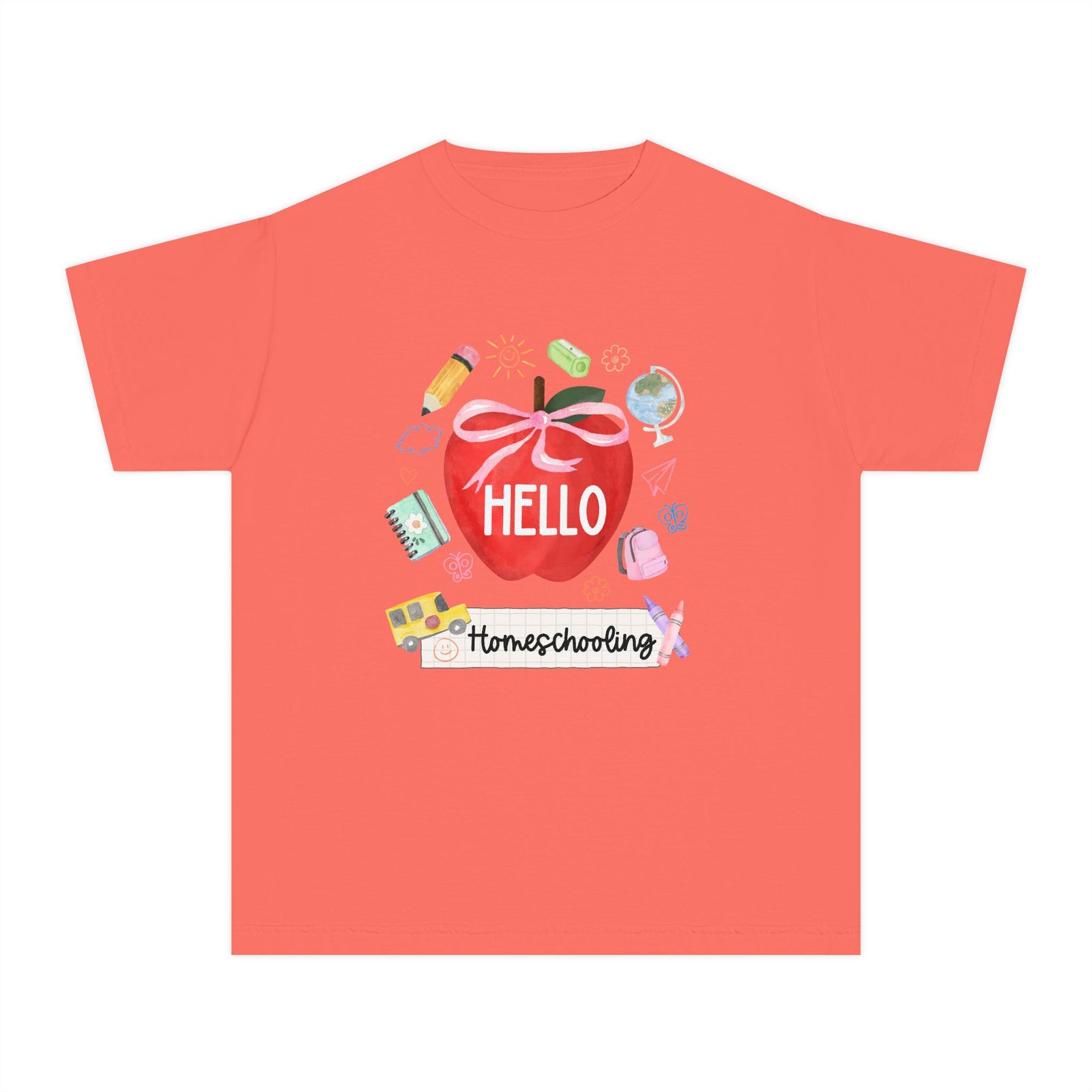 Hello Homeschooling Preppy Coquette Apple Graphic Tee Back to School Homeschool Grade T-Shirt