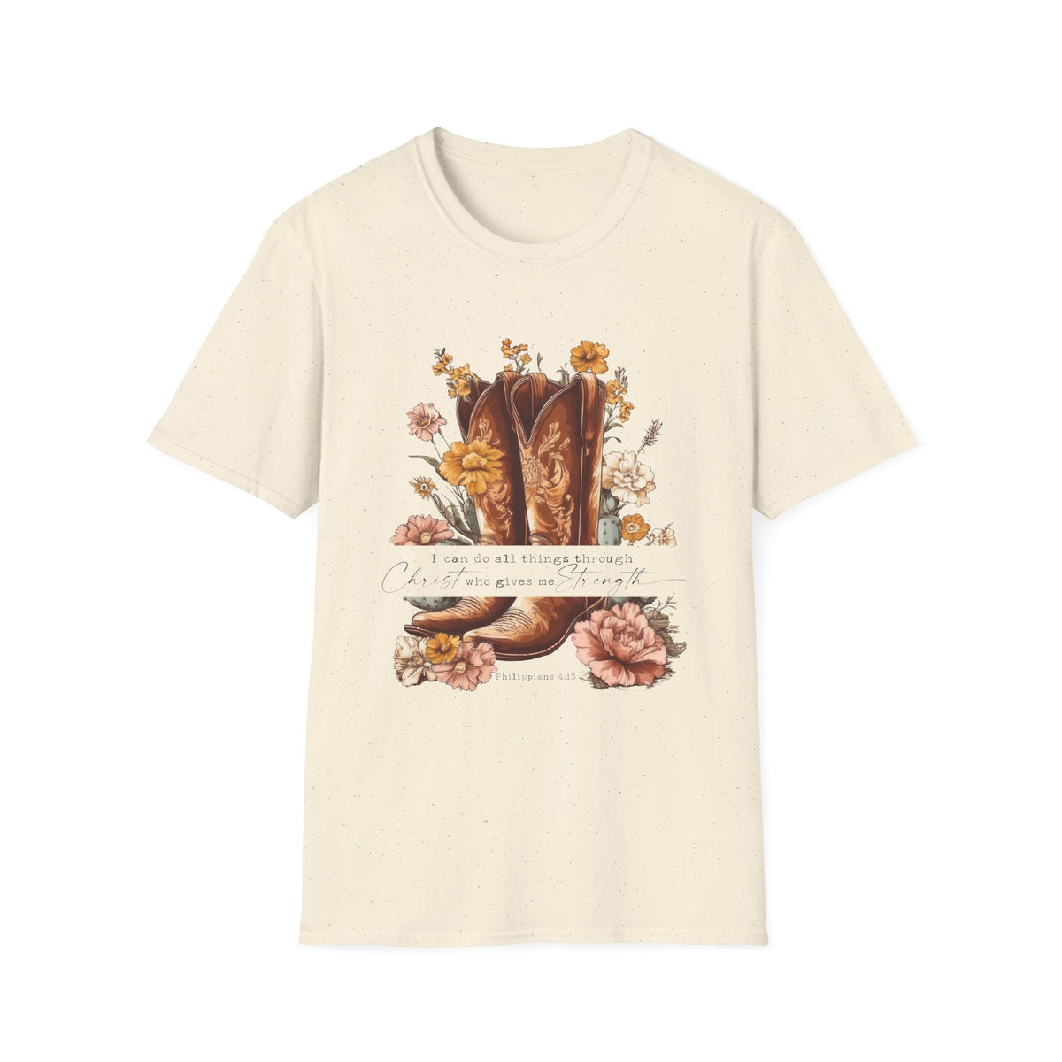 I Can Do All Things Through Christ Cowboy Boots Floral T-Shirt Western Boho Graphic Tee