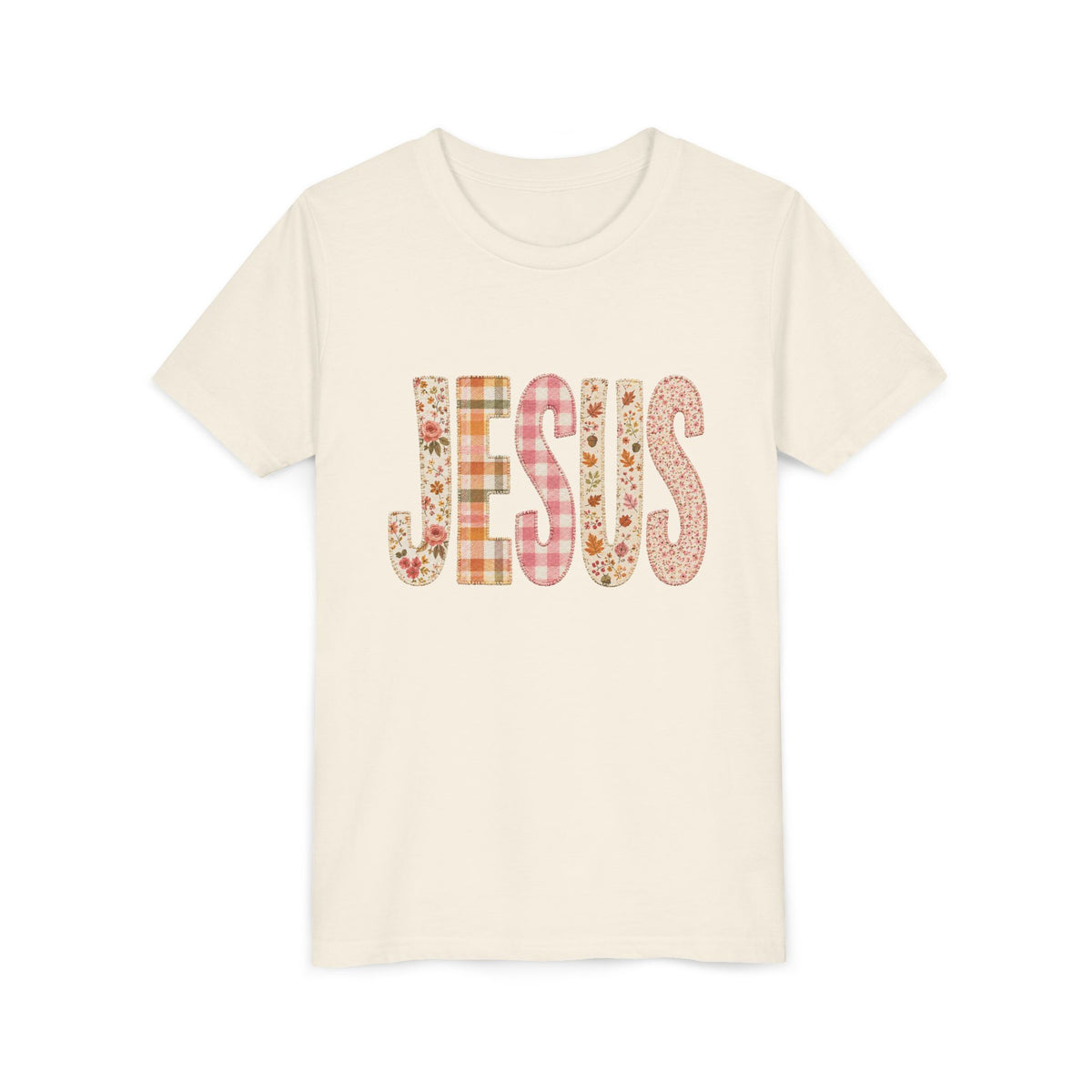 JESUS Floral Plaid Tee Kids Christian Graphic T-Shirt