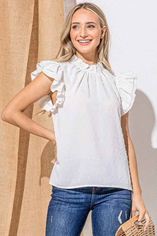 And The Why Polka Dot Textured Double Layered Ruffles Blouse - Sydney So Sweet