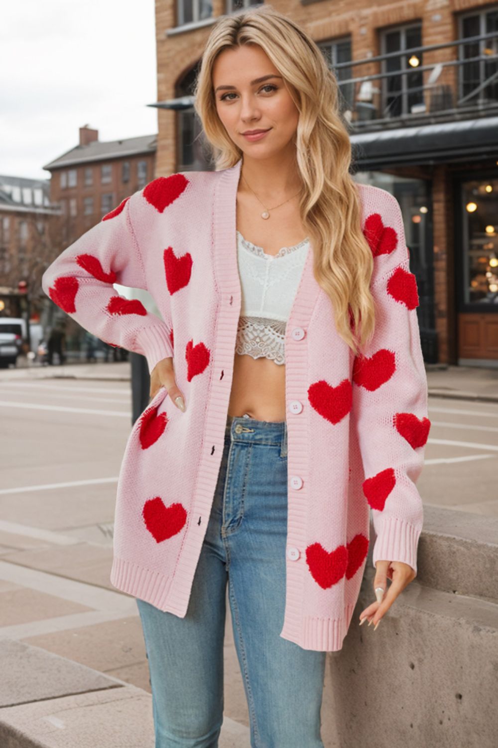 Heart Button Down Long Sleeve Cardigan - Sydney So Sweet