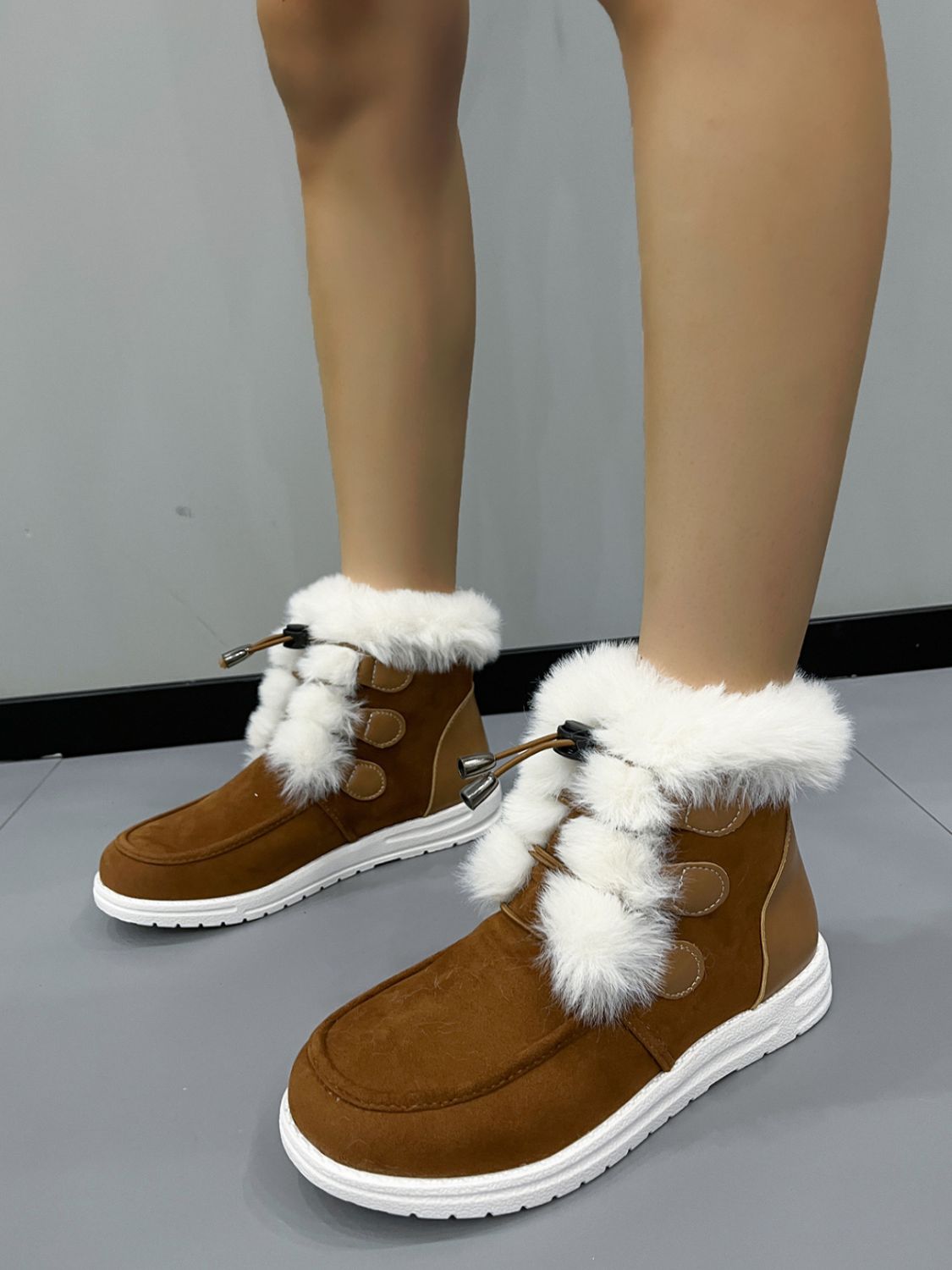 Plush Detail Suede Round Toe Boots - Sydney So Sweet