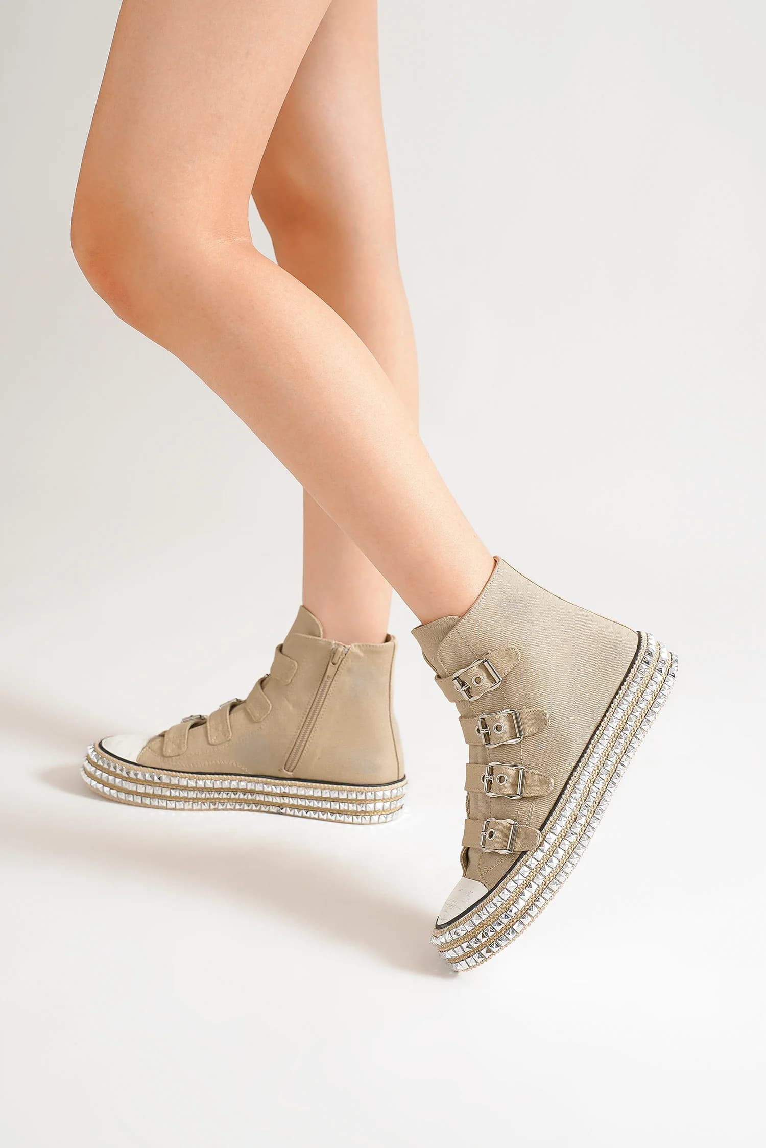 Beast Fashion Multi-Buckle Straps Studded Platform Sneakers - Sydney So Sweet