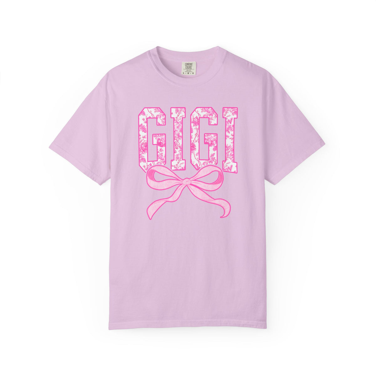 Gigi Coquette Pink Toile Bow T-Shirt Cute Grandmother Graphic Tee
