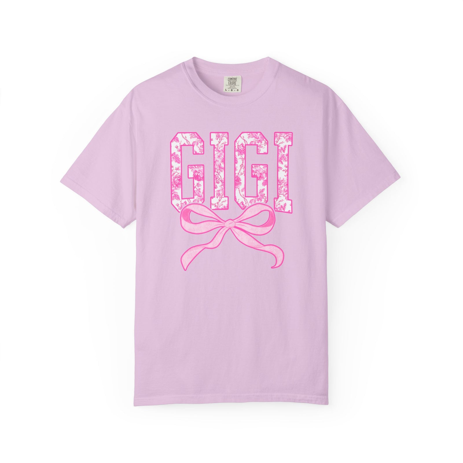 Gigi Coquette Pink Toile Bow T-Shirt Cute Grandmother Graphic Tee