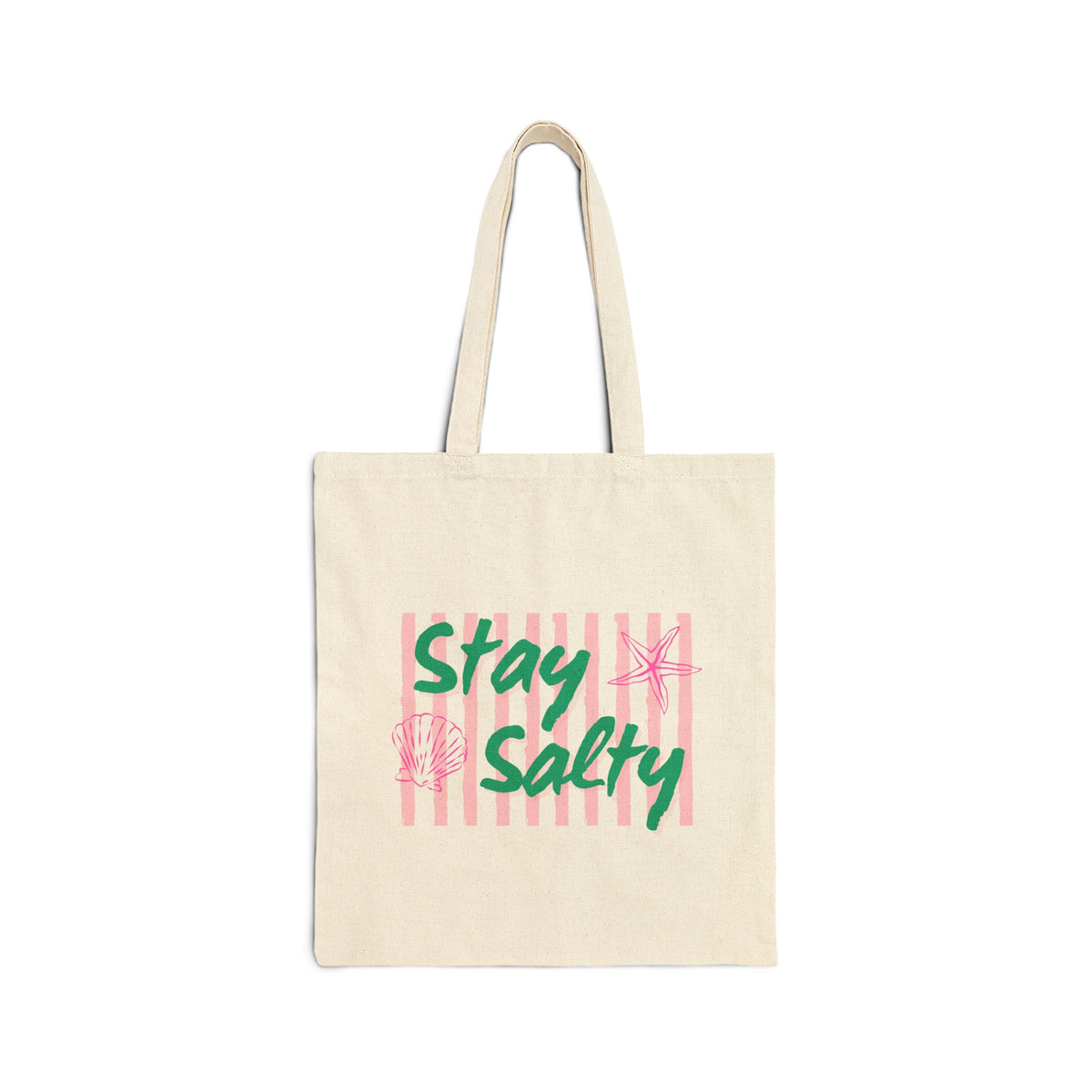 Stay Salty Cotton Canvas Pink Stripe Starfish Tote Bag