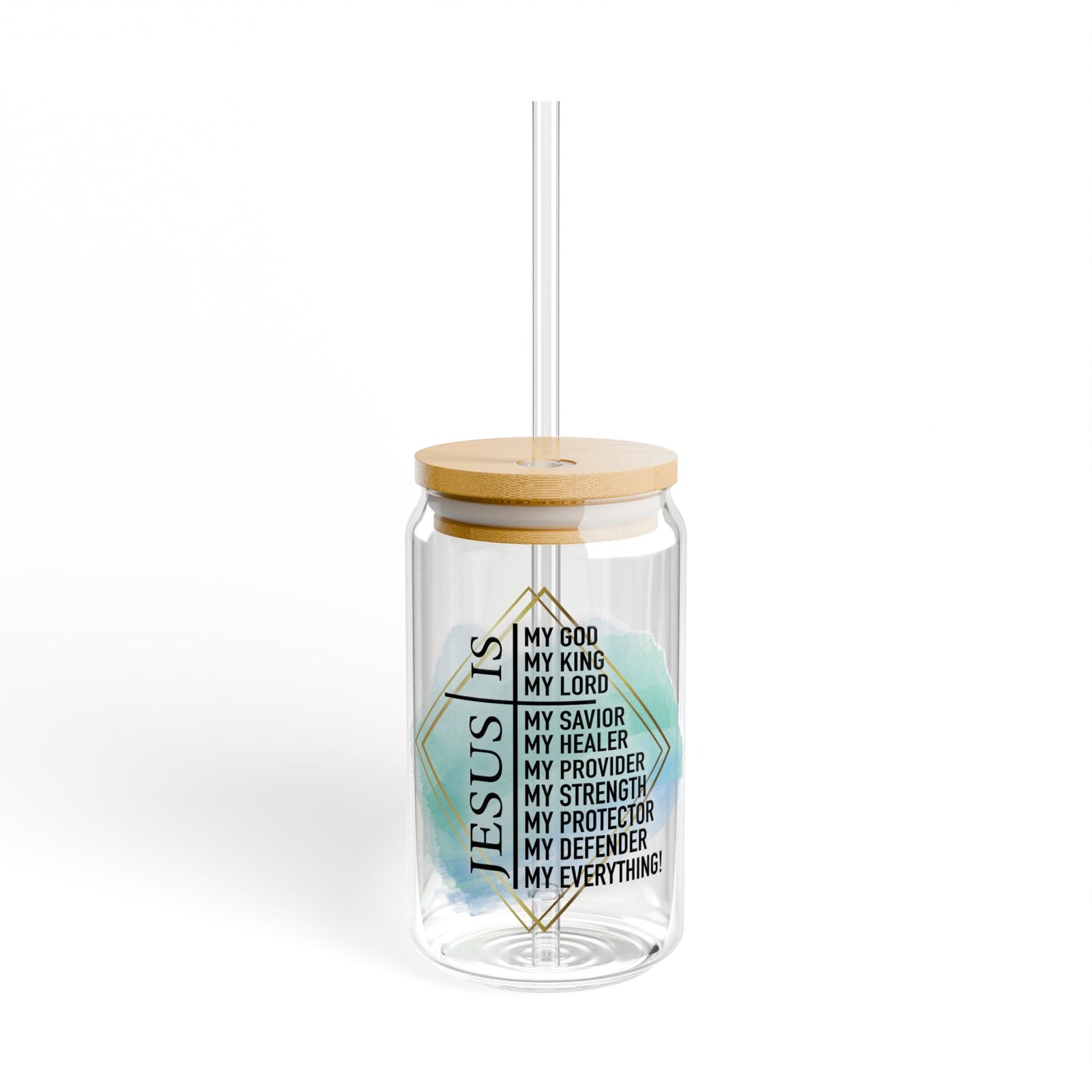 Jesus is my Everything Christian Tumbler Sipper Glass 16oz — Reusable Drink Jar with Lid & Straw