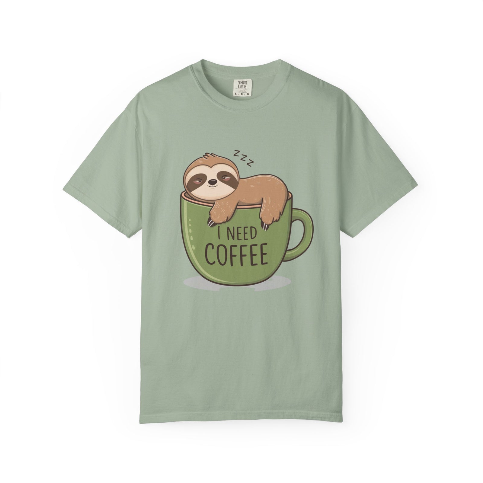 I Need Coffee Sloth Graphic T-Shirt Unisex Coffee Lover Short Sleeve Tee