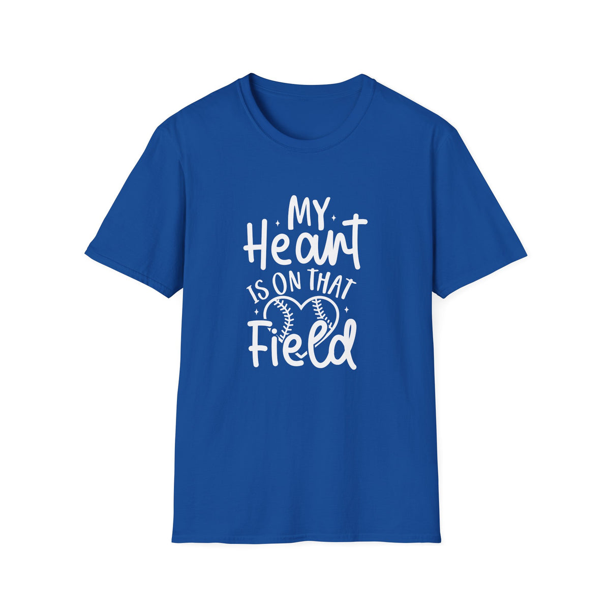 My Heart is On That Field Baseball or Softball Graphic T-Shirt Cute Sports Mom Tee (12 Team Colors)