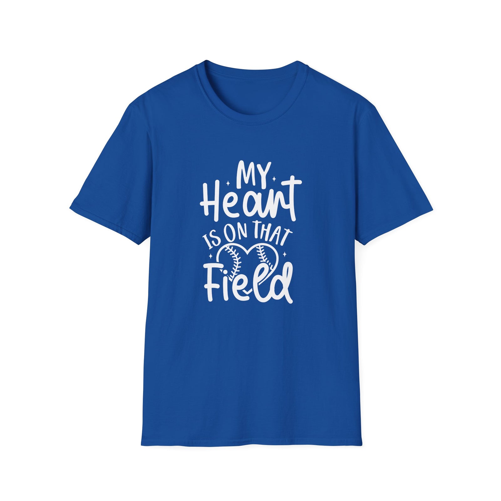 My Heart is On That Field Baseball or Softball Graphic T-Shirt Cute Sports Mom Tee (12 Team Colors)