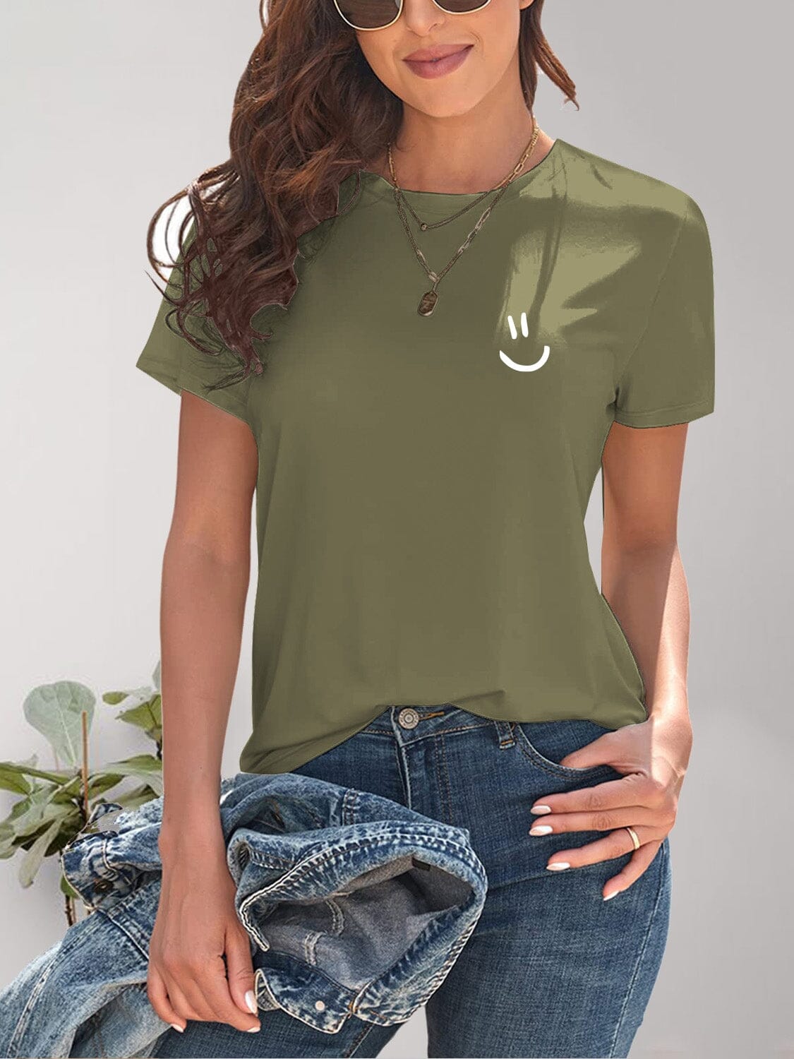 Smile Graphic Round Neck Short Sleeve T-Shirt - Sydney So Sweet