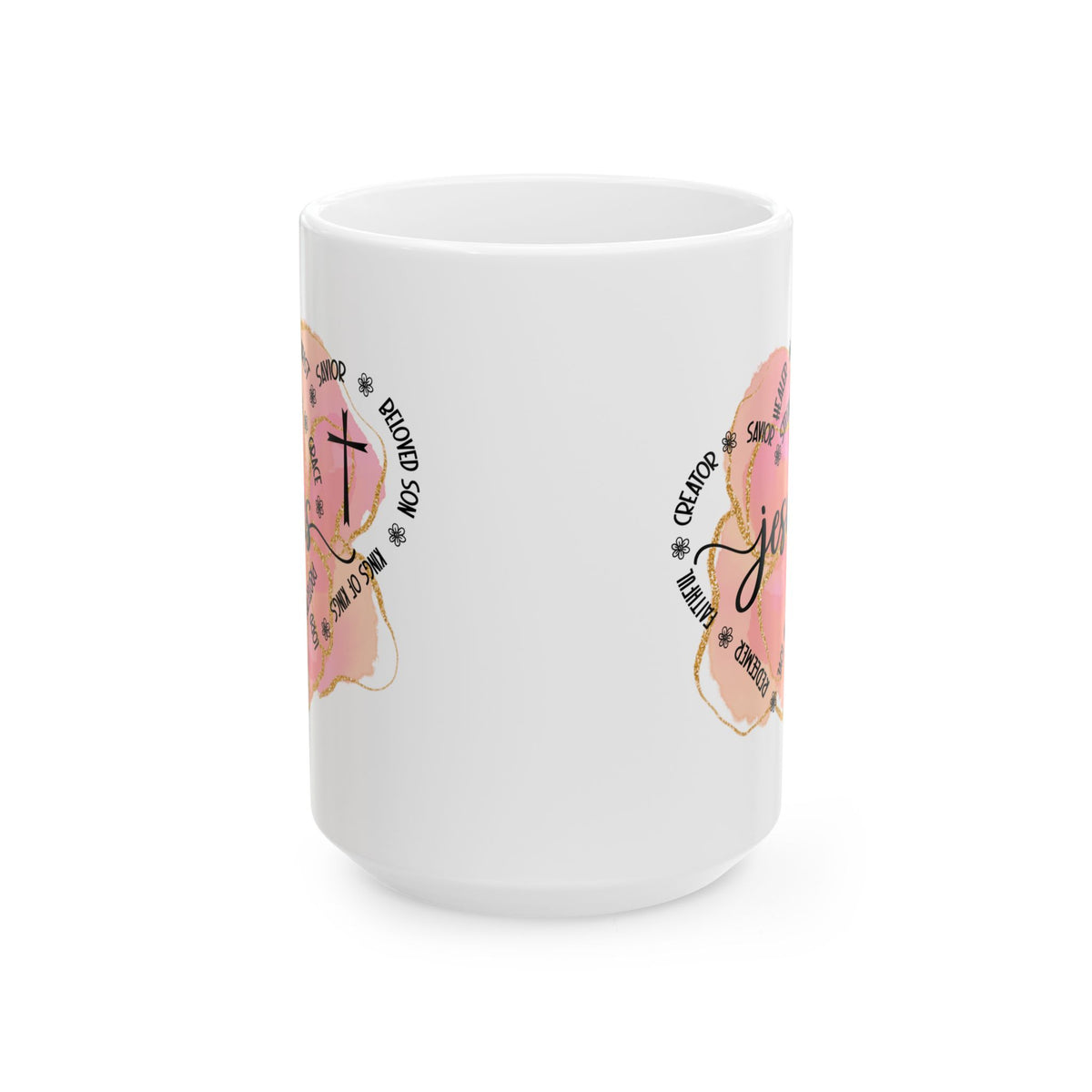 Jesus Strength & Grace Ceramic Mug — Pink Watercolor Cross Inspirational Coffee Cup (11oz/15oz) - Sydney So Sweet