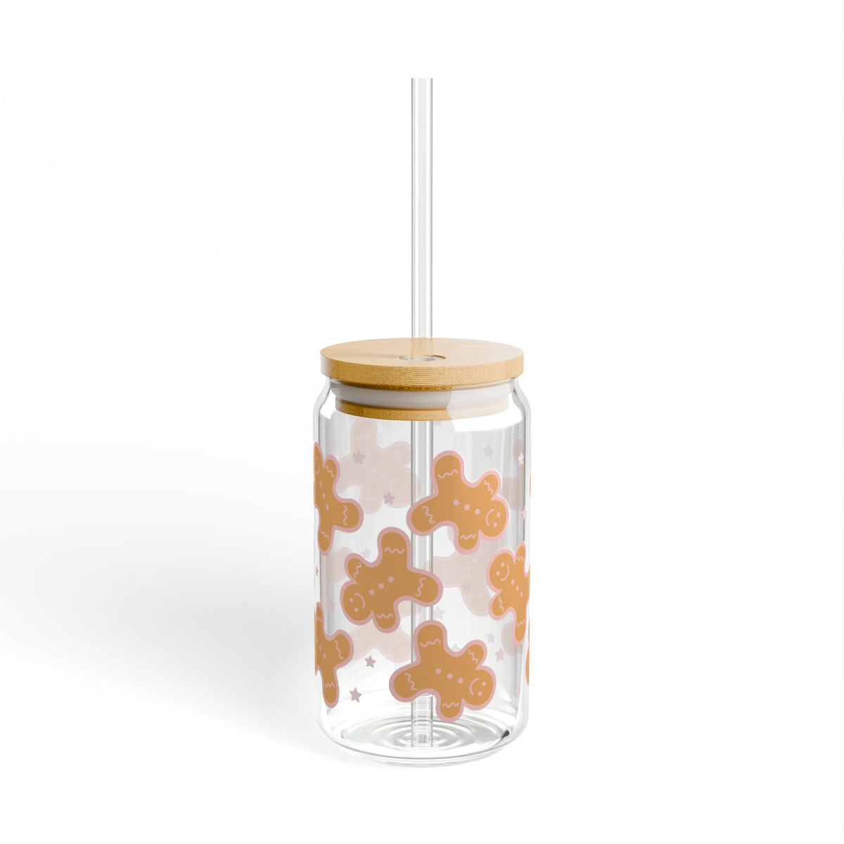 Sweet Gingerbread Cookies Sipper Glass 16oz Reusable Drink Jar with Lid & Straw